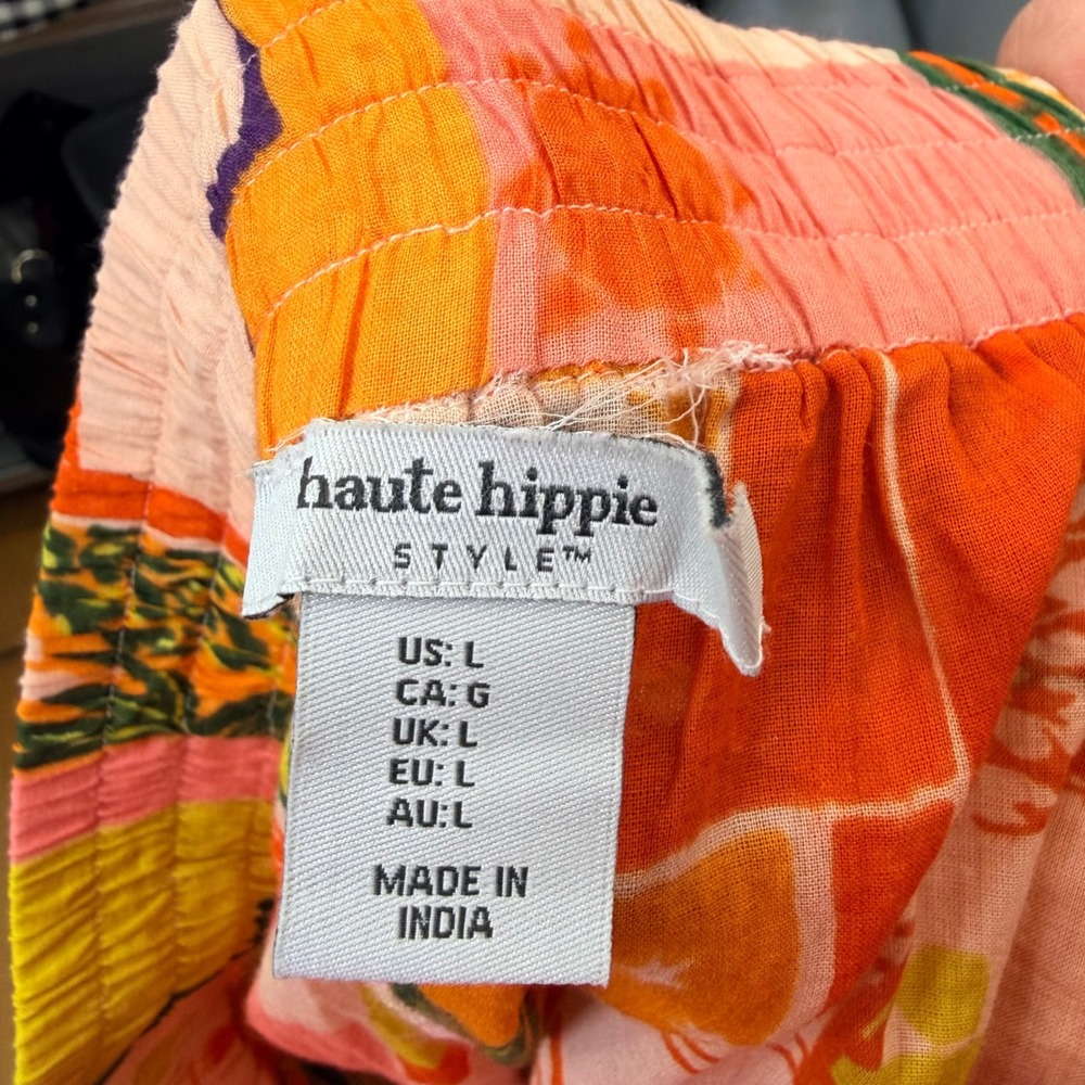 Haute Hippie Style Shorts Size L Multicolor Abstract Tropical Cotton Boho - Picture 7 of 8